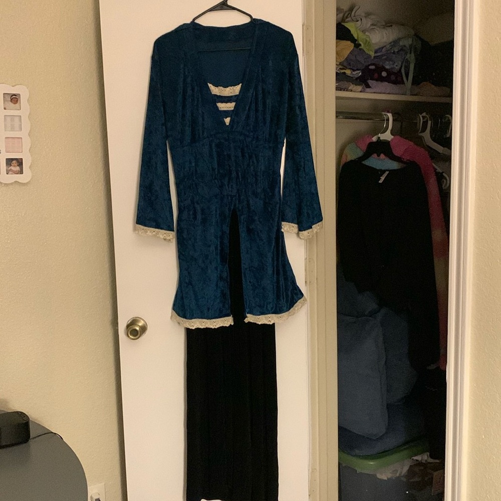 handmade romantic era teal and black maxi dress size large